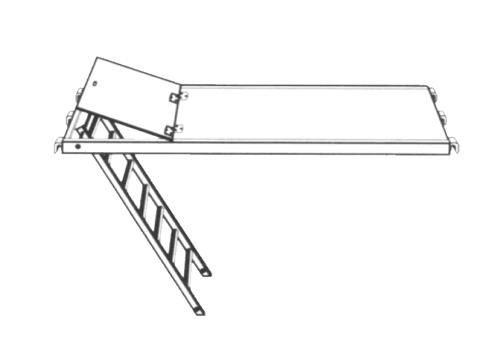 Plattform med luke og stige, aluminium/finer – 3,07m