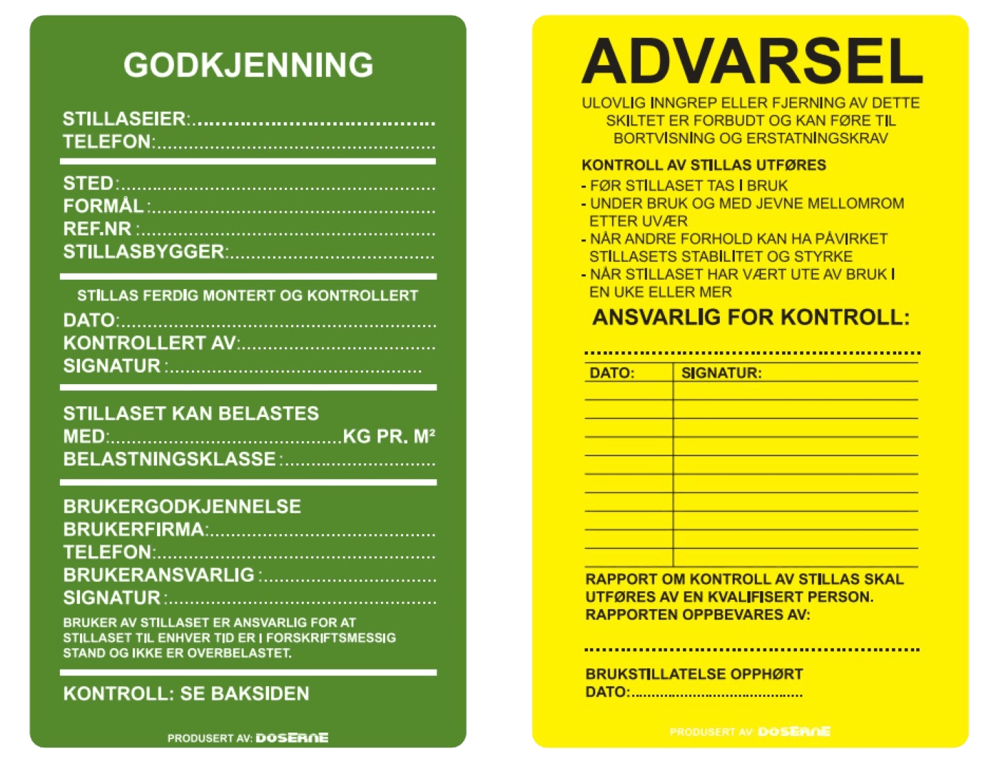 Stillas Godkjennings kort